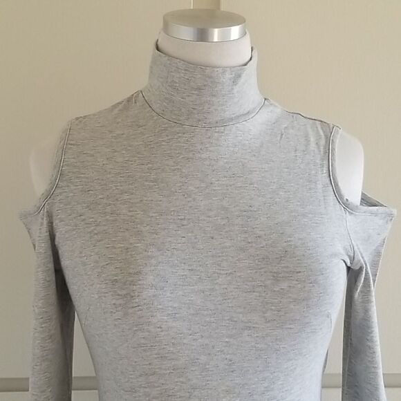 Workshop Grey Heather Cold Shoulder Turtleneck,NEW - Picture 3 of 8